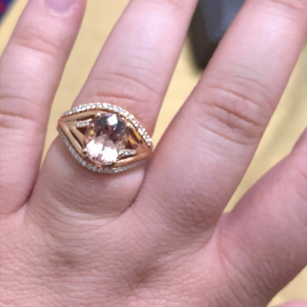 Morganite and diamond earring and ring set. Size 9